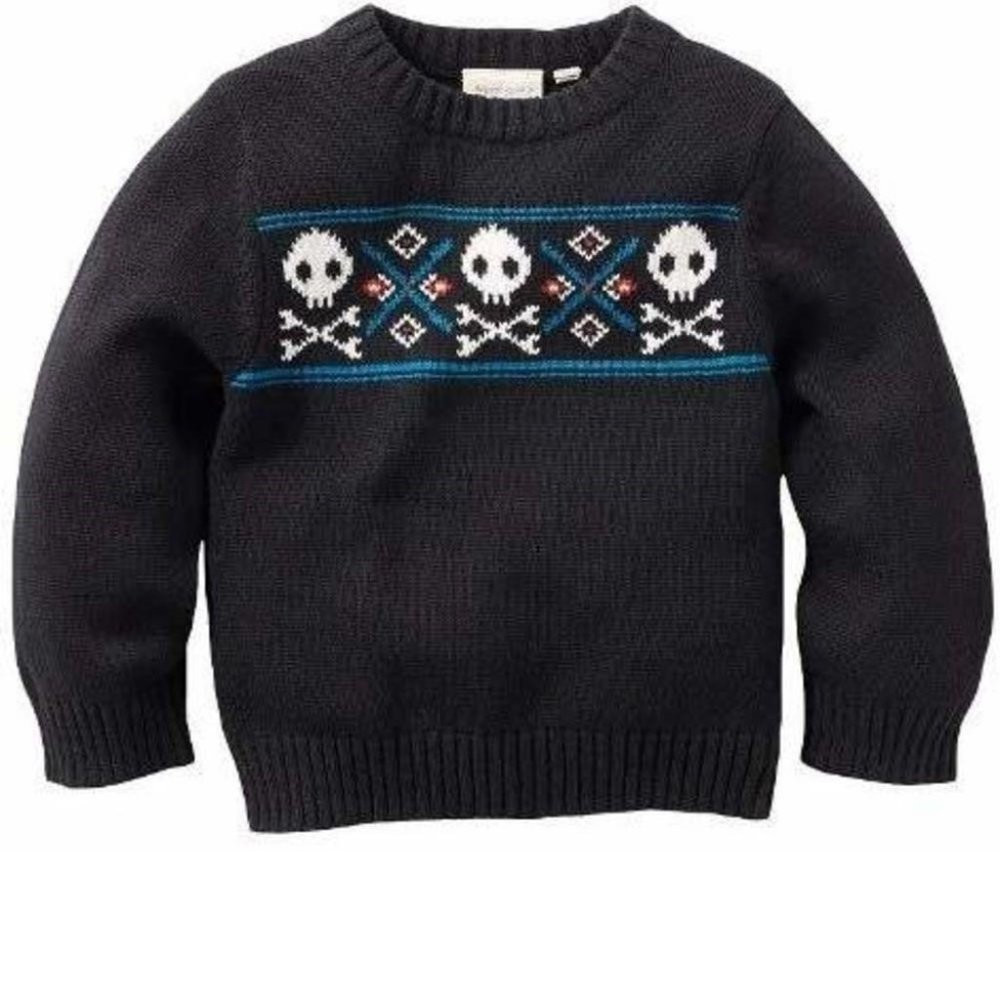 Skull Bones Halloween Sweater 7X Black Long Sleeve Crewneck Sonoma Boys